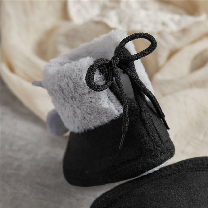 Suefunskry Toddler Baby Girls Boys Boots Winter Warm Soft Sole Fluffy Lace up Boots Cute Plush Pom Decoration Non Slip Shoes