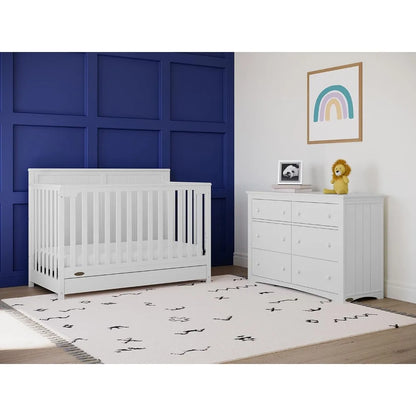 Hadley 5-in-1 Convertible Crib with Drawer (White) – GREENGUARD Gold Certified, Crib with Drawer Combo