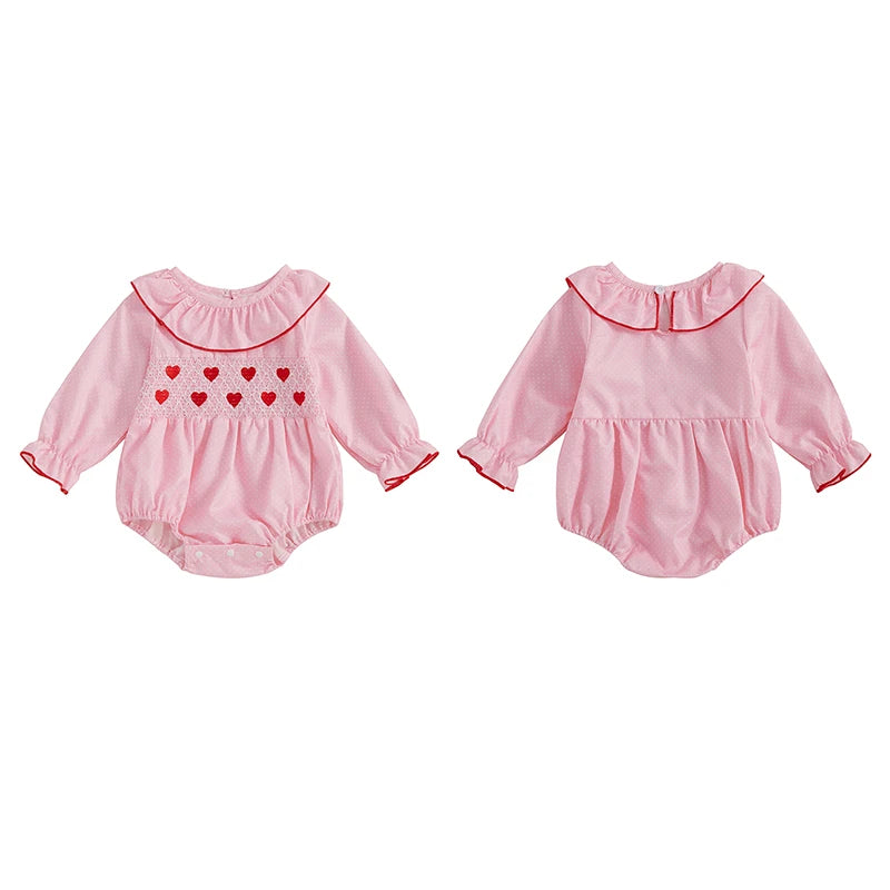 My First Valentines Day Baby Girl Outfit Newborn Heart Smocked Bubble Romper Bodysuit Cute Valentines Day Clothes