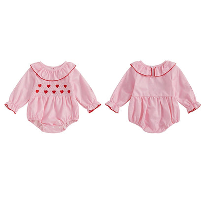 My First Valentines Day Baby Girl Outfit Newborn Heart Smocked Bubble Romper Bodysuit Cute Valentines Day Clothes