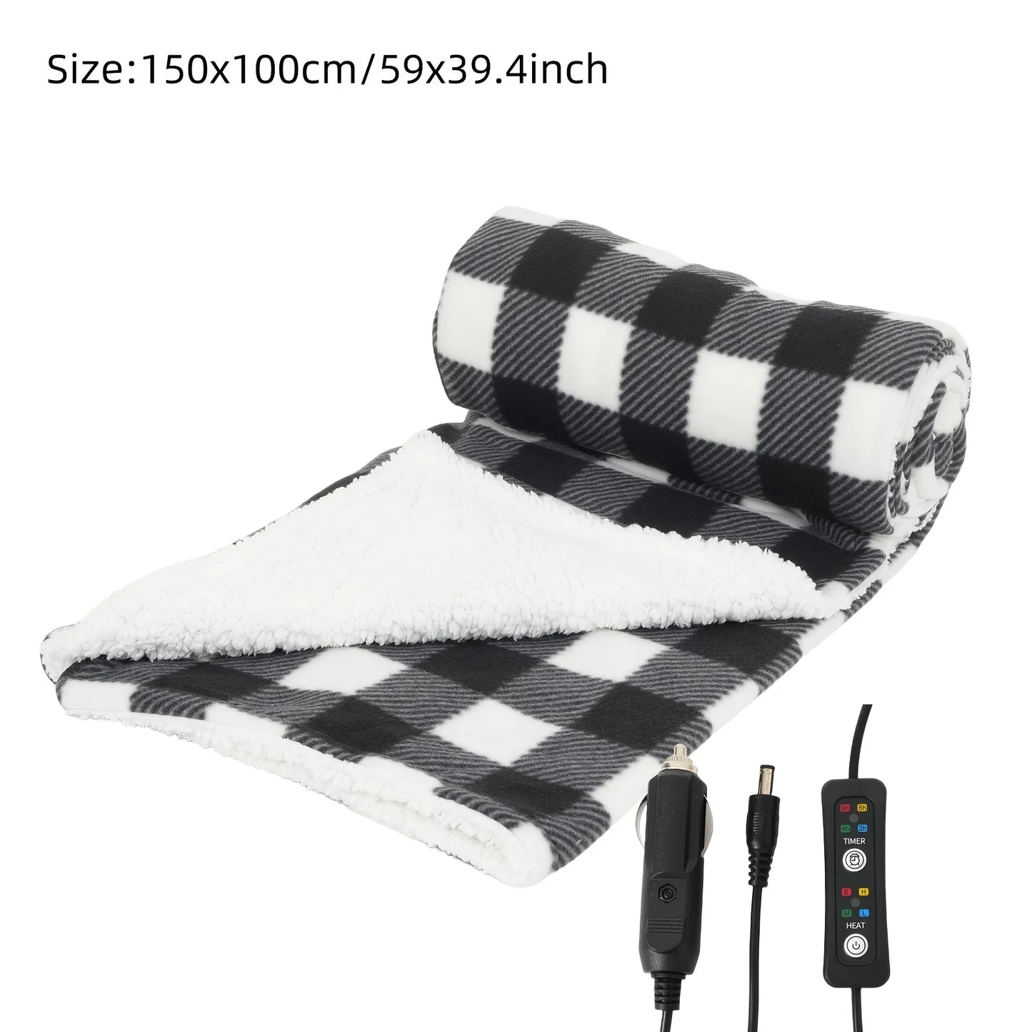 Heated Car Blanket 12-Volt Electric Blanket for Car, Truck, SUV, RV, Portable Heated Throw for Camping Red Black White Plaid