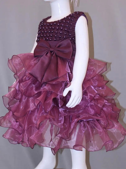 Tutu Beading Flower Baby Girl Dress For Wedding Party Sleeveless Infant Baby Dresses For 1st Birthday Toddler Baptism Clothes