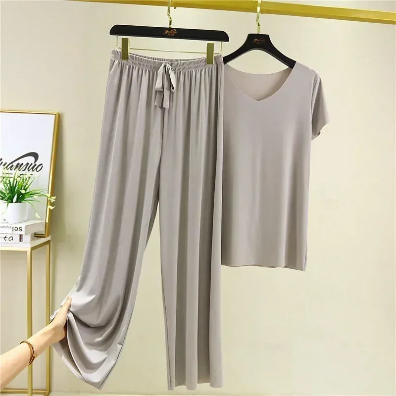 Female Home Clothes 2 Pieces Set Lady Home Suit Summer Women Lounge Wear Autumn Loose Home wear Suit for Women Pajamas Pants Set