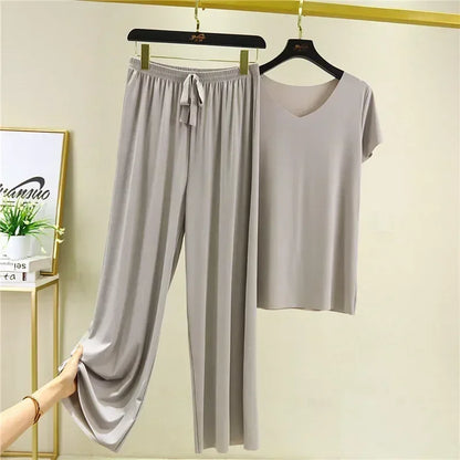 Female Home Clothes 2 Pieces Set Lady Home Suit Summer Women Lounge Wear Autumn Loose Home wear Suit for Women Pajamas Pants Set