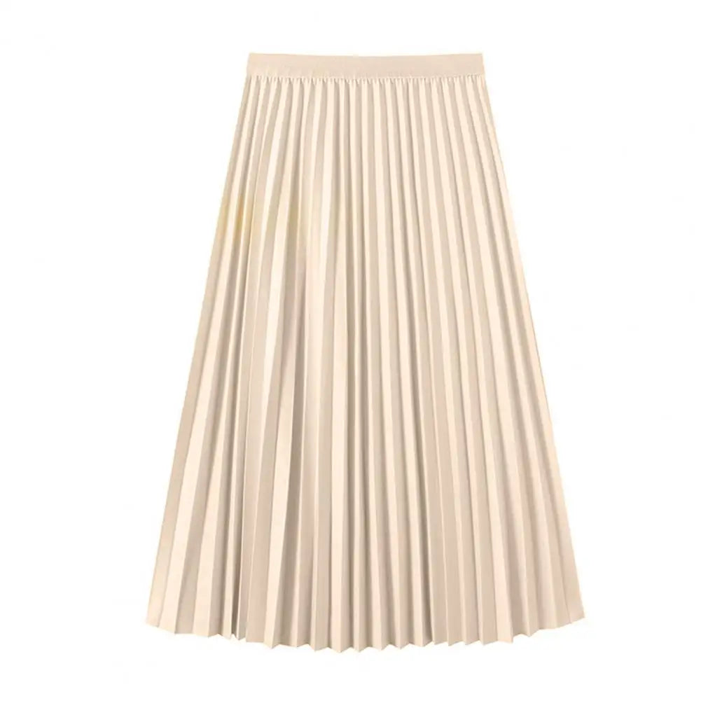 High Waist Pleated Skirt Elegant Women's Maxi Skirt with Elastic High Waist A-line Design Pleated Large Hem Solid Color for Work