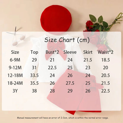 Baby Girls Clothes New Year Set 0-3Y Long Sleeve Big Bow Top Irregular Skirt and Beret 3Pcs Toddler Christmas Clothes
