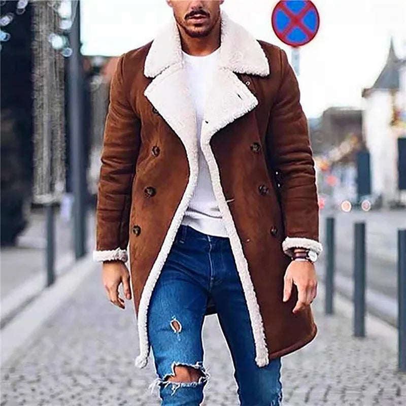 2025 Men's Woolen Coat Middle-aged Double Collar Autumn And Winter Warm Fashion Slim-fitting Woolen Men's Coat Pocket