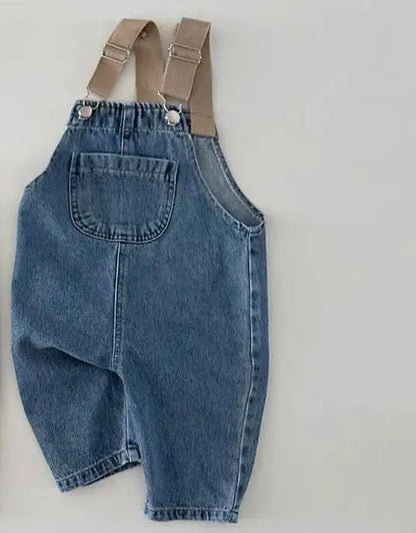 2025 Spring Boy Baby Pocket Overalls Loose Infant Suspenders Jumpsuit Retro Toddler Jeans Kids Casual Pants Girl Cotton Trousers
