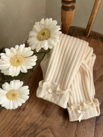 2025 Autumn New Baby Girl Ribbed Leggings Solid Tights For Infant Girl Cotton Casual Pants Toddler Versatile Slim Fit Trousers