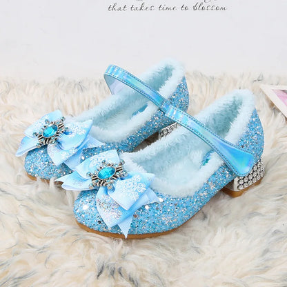 Disney Girls Show Frozen Princess Elsa Shoes Winter Girls Baby Shoes Children Blue Pink Crystal Shoes Sandals Size 23-36