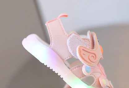 Little Duck Light-up LED Sandals for First Walker Anti-kick Baby Shoes for 0-3 Years Old Pre walker Soft Sole Cartoon for Girl