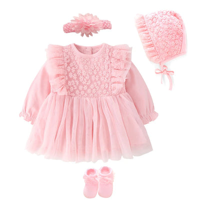 New Born Baby Girl Dress Clothes Christening Dress Classic Infant Baptism Wedding Tulle Dress for Spring Summer 0 3 6 Months