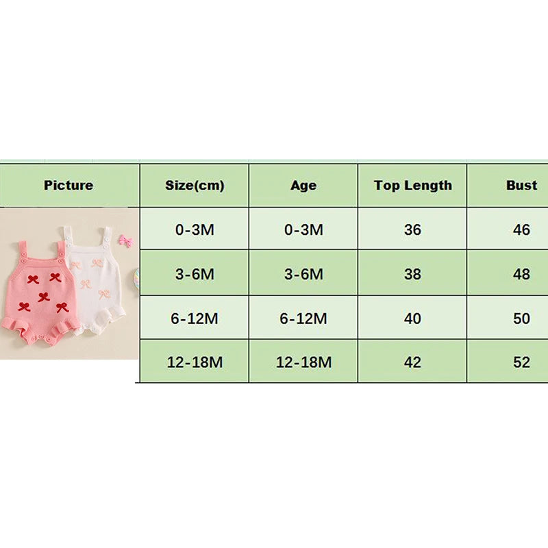 Suefunskry Baby Girl Overalls, Sleeveless Bows Pattern Knit Romper Bodysuit Spring Fall Clothes for Casual Daily