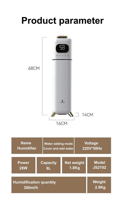 8L Humidifier Home Silent Bedroom Sprayer Heavy Fog Pregnant Woman Baby Floor Type Remote Control Household