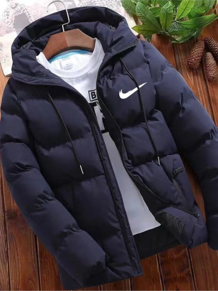 2025 Men's High Quality Classic Fashion New Zipper Printed Hooded Cotton Padded Jacket