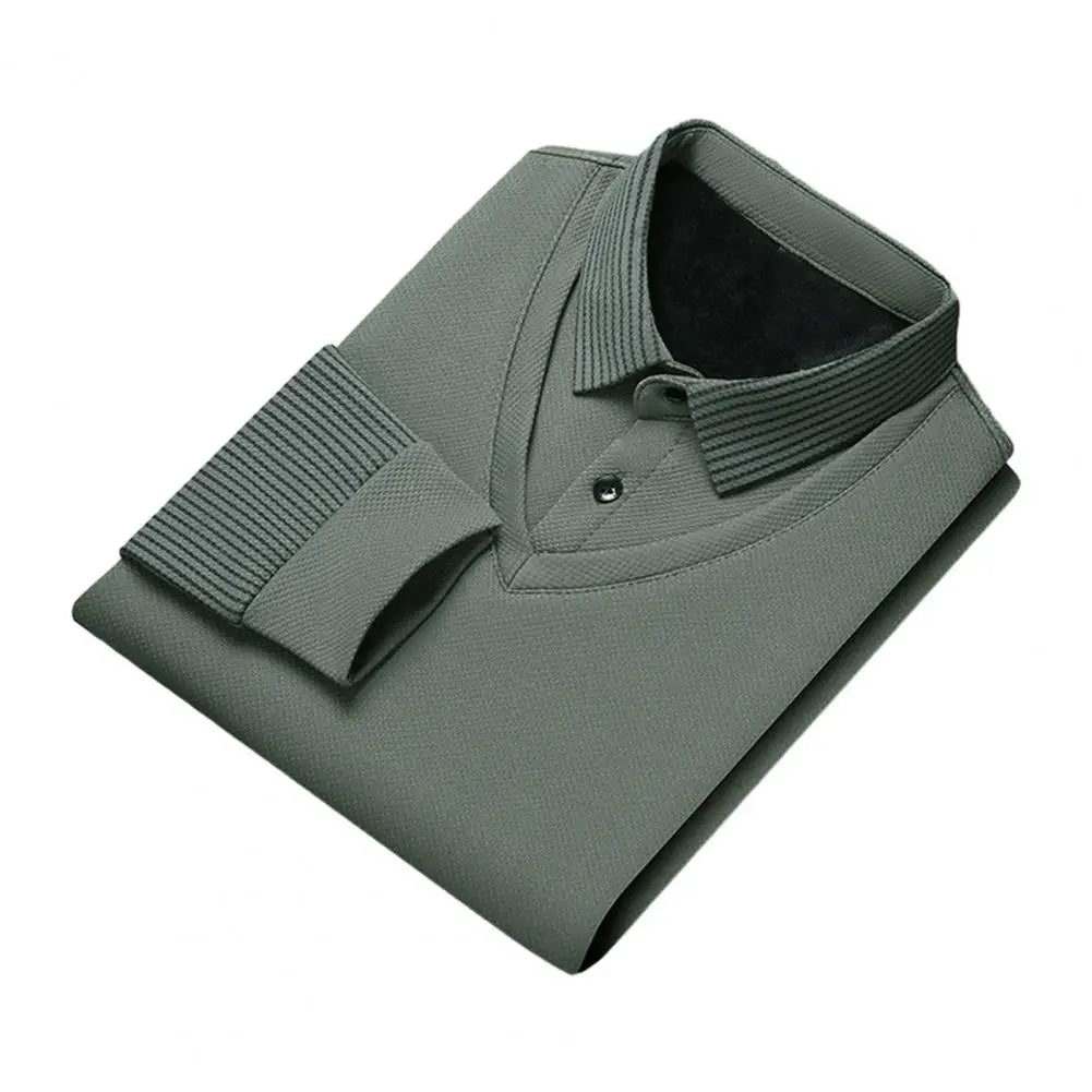 Shirt Collar Sweater Mid-aged Men's Formal Business Style Striped Sweater with Lapel Thick Plush Warm Knitted Pullover for Fall