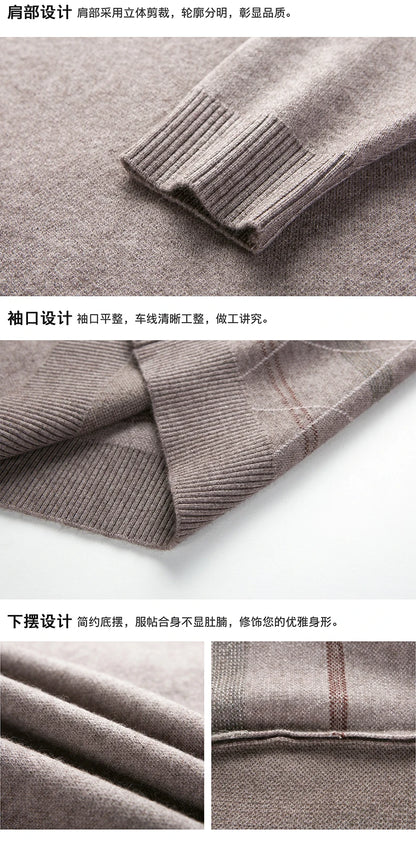 Men's Sweater Fashion Solid Color Warm Sweater Business Casual Heart Neckline Sweater Pullover Men