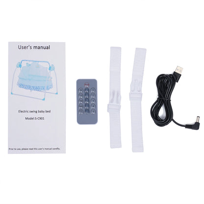 Electric Baby Crib Cradle Auto-Swing Newborn  Sleep Bed Infant with Bluetooth khaki