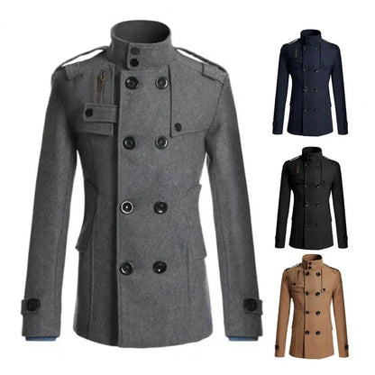 Fabulous  Winter Jacket Woolen Streetwear Men Jacket Button Decoration Warm Men Coat for Daily Wear