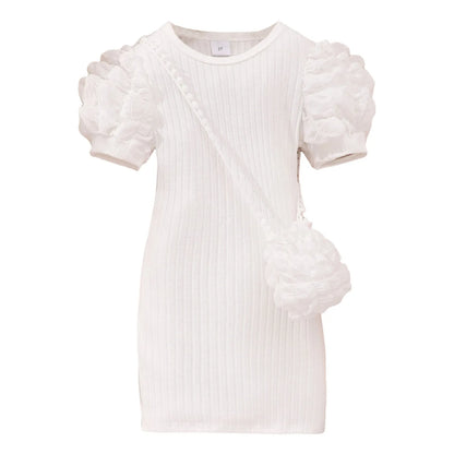 2025 Midi Dress Kids Girl Clothes Summer Short Sleeve Baby Girl Bodycon Dress Party Children Wrap Tight Dress 3 4 5 6 7 8 Years