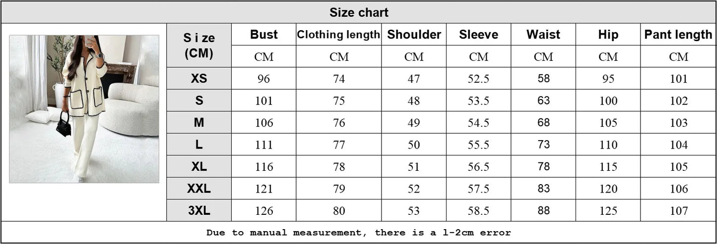 Women'sTwo Pieces Set Long Sleeve Knit Pocket Single Breasted Cardigan Suit Autumn Elegant Fashion Female Warm Street Clothes