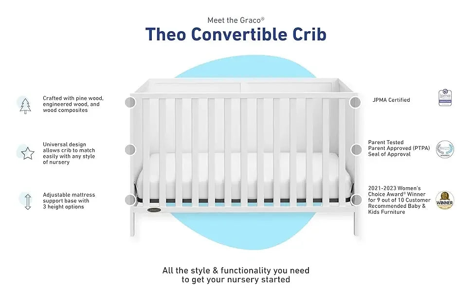 3-in-1 Convertible Crib (White) - Gold Certified, Converts to Toddler Bed & Daybed, Fits Standard Full-Size Crib Matt