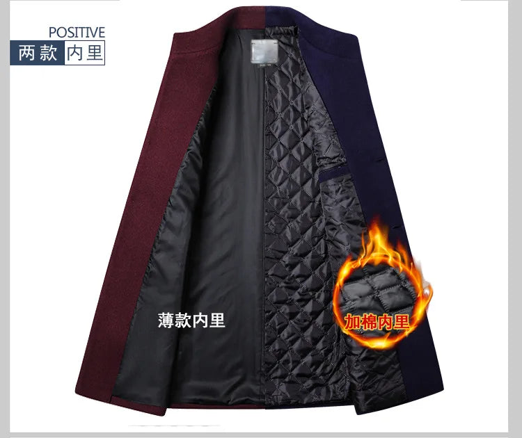 EUR Size S-XXL Autumn Winter Thick Warm Stand-up Collar Woolen Men Coat Business Casual Slim Coat Woolen Jacket Male Windbreaker