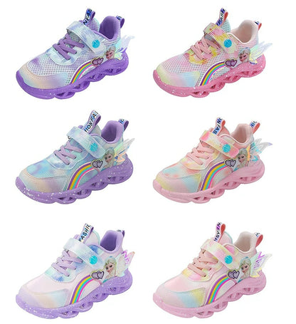 Disney Girls' Casual Shoes Led Lights Mesh Breathable Children's Sports  Princess Elsa Pink Purple Shoes Sneakers Size 22-37