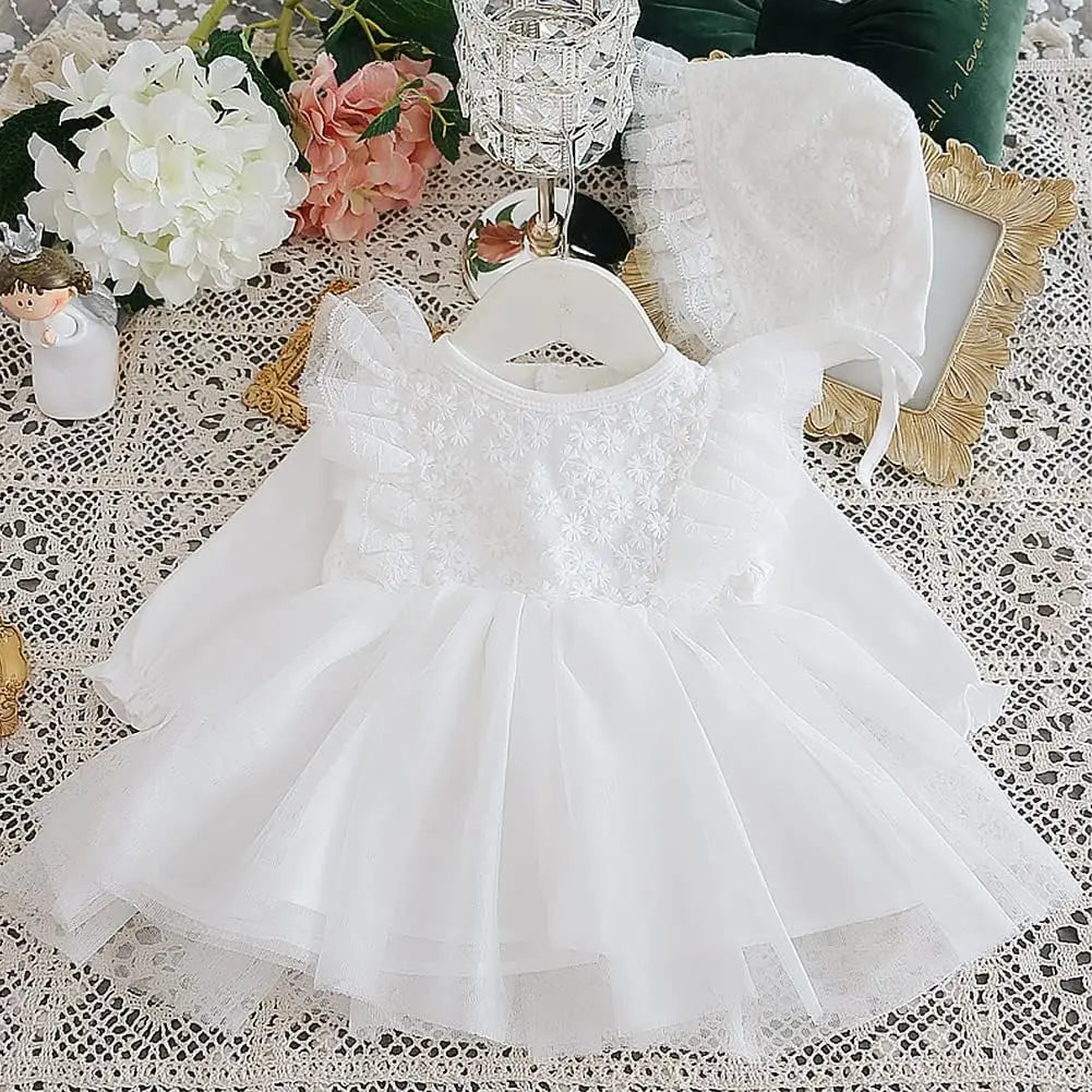 New Born Baby Girl Dress Clothes Christening Dress Classic Infant Baptism Wedding Tulle Dress for Spring Summer 0 3 6 Months