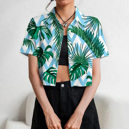 Women's Lapel Button Tank Tops Shirts Summer Casual Short Sleeve Shirts 3D Cherry Printed Women's Clothing Navel Exposed Shirts