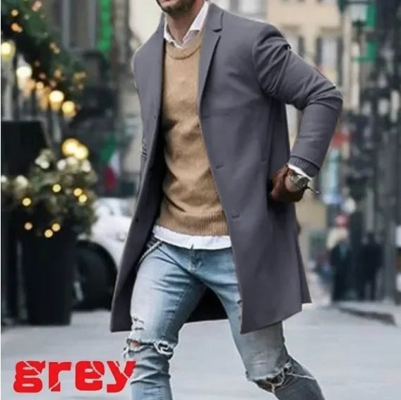 Men's Windbreaker Woolen Blend Coat Autumn Winter Fashion Solid Color Single Breasted Male Pea Coat Large Size Trench