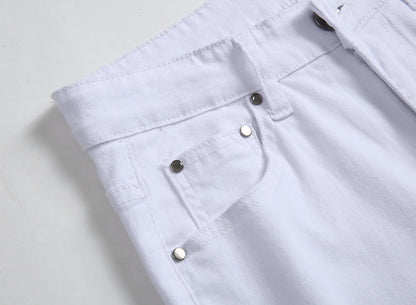 Punk Street Style Ripped Skinny Jeans Men Vintage Wash Solid Denim Trouser Men's Casual Slim Fit Pencil Denim Holes Pants 2025