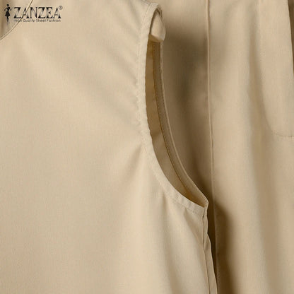 Elegant Chic Women 2-Pieces Sets ZANZEA Woman 2025 Trouser Suits Fashion 2pcs Outfits Tank Top and Wide Leg Pant Suits Oversize