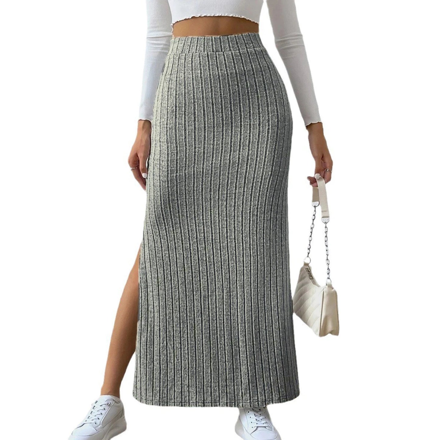 Solid Bodycon Ruched Knitted Long Skirt Women Sexy Black Elastic Elegant High Waist Mermaid Sheath Maxi Skirts Summer Streetwear