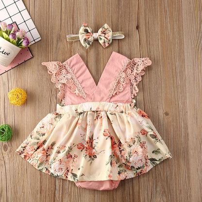 Children's Clothing New 2-piece Red Flower Baby Clothing Newborn Girl Lace Dress Princess Skirt Clothing 0-24M Princess Dress