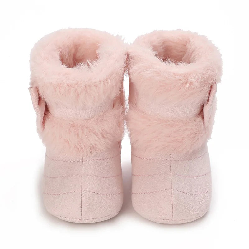 Baby Girl Boots Cute Bowknot Crib Shoes Infant Winter Warm Plush Boots First Walker Shoes with Non-Skid Soles