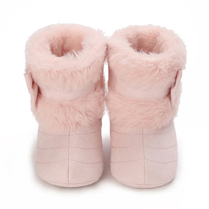 Baby Girl Boots Cute Bowknot Crib Shoes Infant Winter Warm Plush Boots First Walker Shoes with Non-Skid Soles