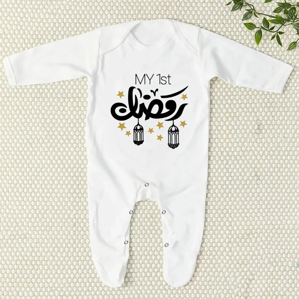 My First Eid/Ramadan Print Baby Sleepsuit Newborn Bodysuit Infant Long Sleeve Romper Ramadan Islamic Muslim Baby Keepsake Outfit