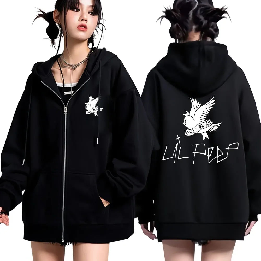 Lil Peep Cry Baby Logo Print Zipper Hoodie Men Women Casual Oversized Zip Up Fashion Hoodies Warm Hipster Zip Up Hoody Jackets