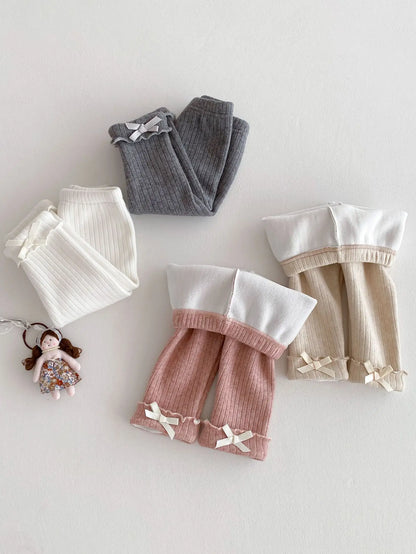 2025 Winter New Baby Plus Velvet Thick Leggings Cotton Girls Cute Bow Warm Trousers Infant Fleece Casual Pants Toddler Clothes