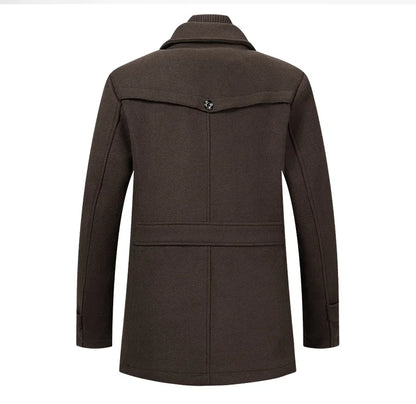 Autumn Winter Men's Woolen Coat Fashion Double Neck Coat Solid Color Long Sleeve Jacket
