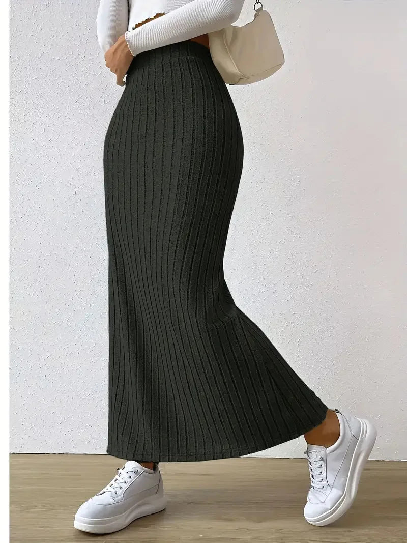 Women's Slit Knitted Skirt 2025 New Solid Color Hip-covering High Waist Side Slim Long Skirt Women's Skirt