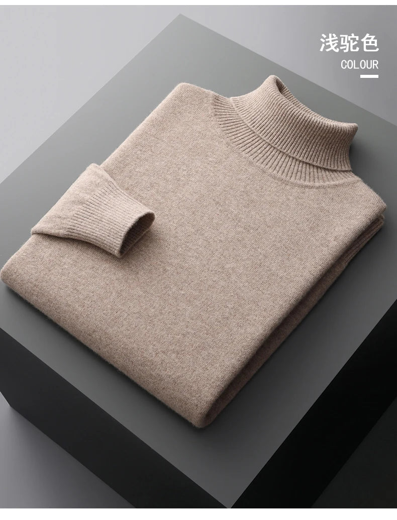 Autumn and winter new 100% merino cashmere sweater men's knitted pullover padded warm turtle neck fashion loose plus size coat