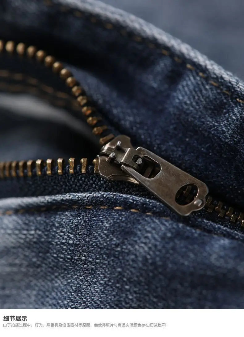 Korean Style Clothes Men's Denim Jeans with Elastic Waistband Drawstring for Washed Autumn Casual Stretch Jeans Male