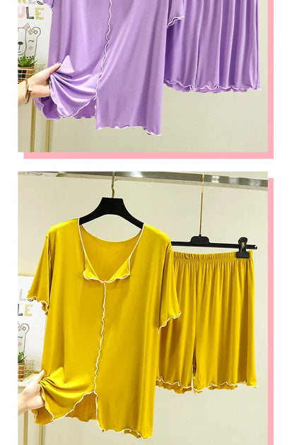 Modal loose short-sleeved shorts home clothes women summer thin style can be worn outside pajamas set versatile casual two