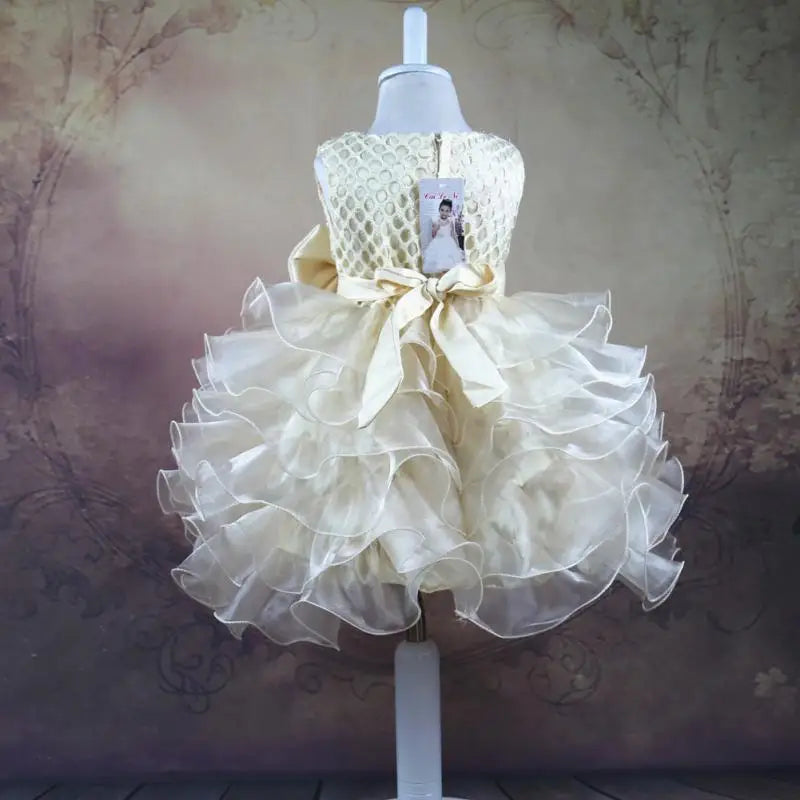 Tutu Beading Flower Baby Girl Dress For Wedding Party Sleeveless Infant Baby Dresses For 1st Birthday Toddler Baptism Clothes
