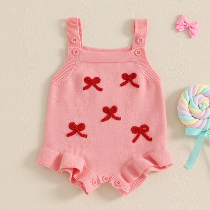Suefunskry Baby Girl Overalls, Sleeveless Bows Pattern Knit Romper Bodysuit Spring Fall Clothes for Casual Daily