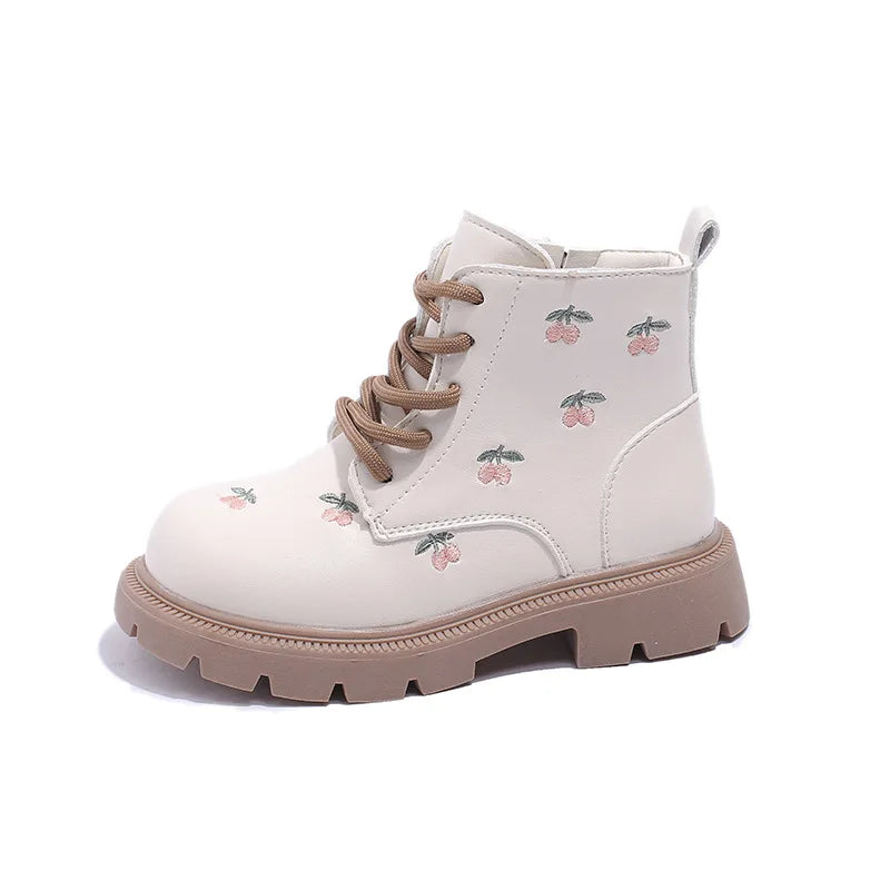 Girl's Ankle Boot Sweet Fashion Embroider Children Spring Autumn Leather Boots Causal Versatile Kid Princess Shorts Single Boots