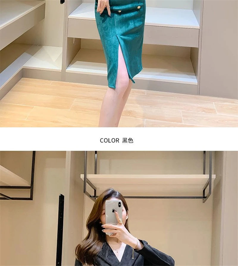 Office Lady Sexy Slim Blazer Dress Women Spring Korean Notched Collar Split Evening Party Dresses Elegant Midi Vestido De Fiest