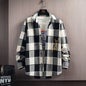 2025 Spring and Autumn Men's Lapel Loose Plaid Button Printed Pocket Casual Fashion Elegant Commuting Long sleeved Shirt